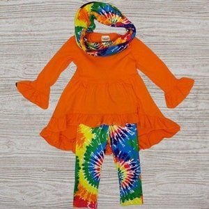 Orange Tunic Rainbow Tie Dye Leggings Scarf Set